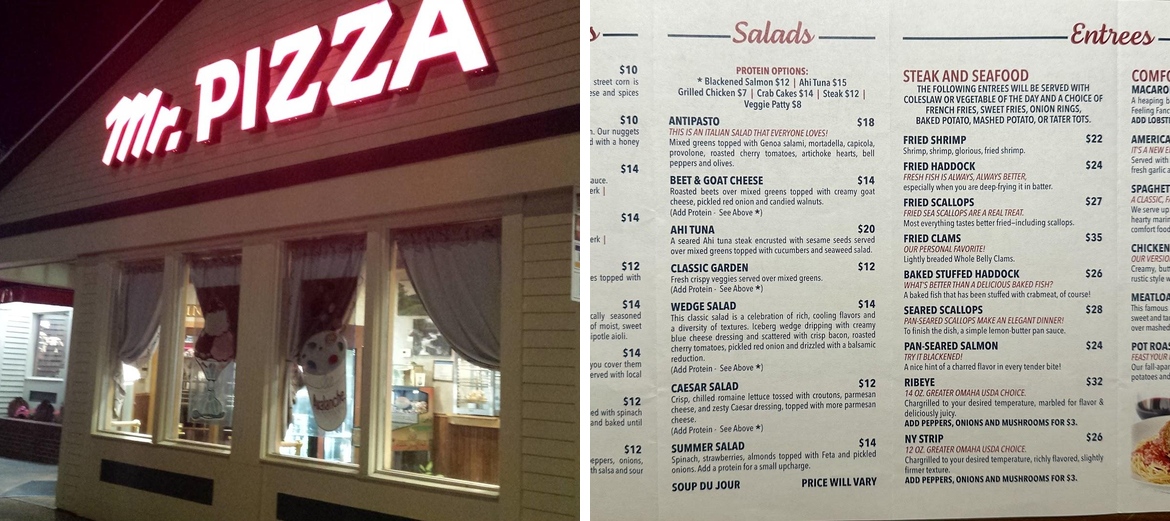 Mr.Pizza Restaurant & Tavern Menu
